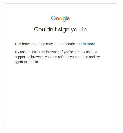 EkaWirya's tweet photo. @biscuit_browser Hi, I just installed Biscuit 1.2.20. When I was trying to login to Gmail, I was given this error. Is there a setting that I have to change? Thank you. https://t.co/rqTnduKWXL