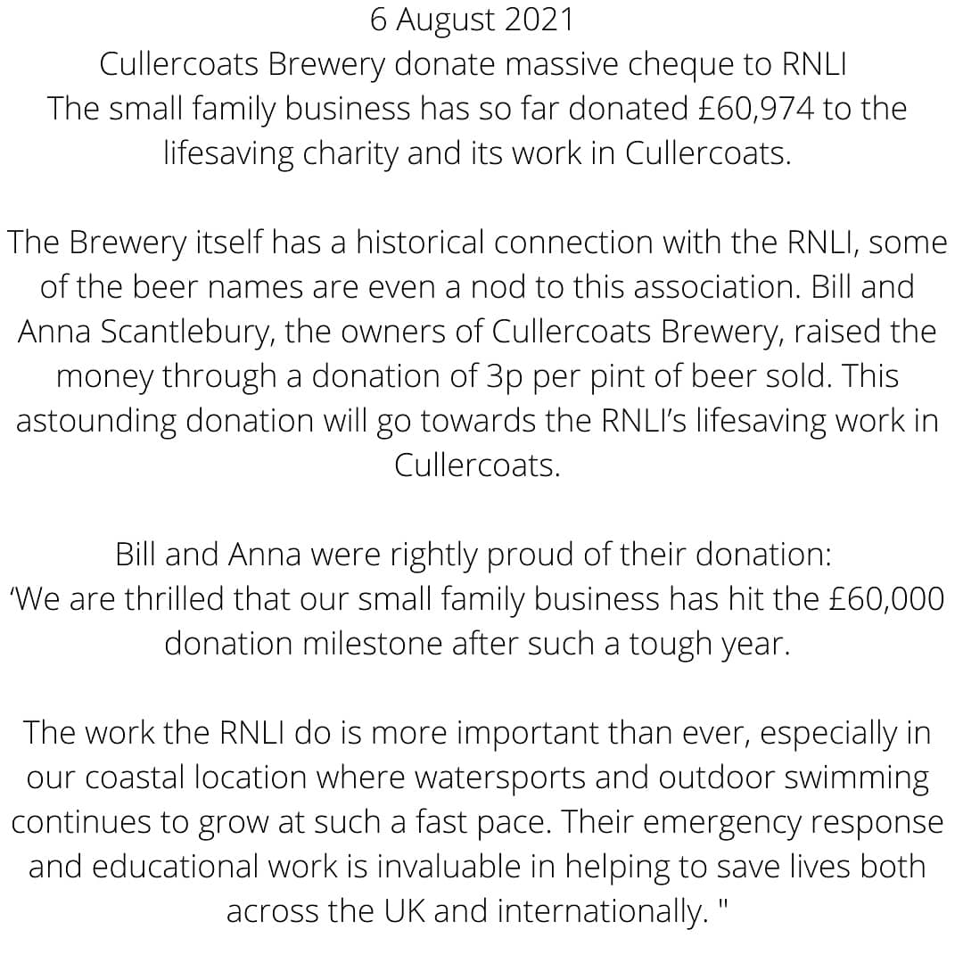 CullercoatsBrew's tweet image. Thrilled to have reached £60,000 donated to @RNLI