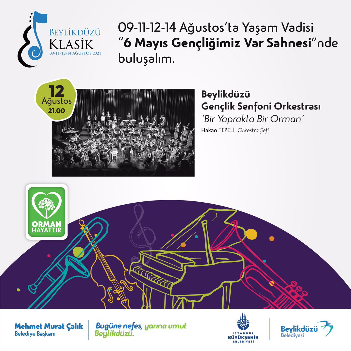 Uzun bir aradan sonra bu akşam artık buluşuyoruz 🤗💚 Saat 21:00'de 6 Mayıs Gençliğimiz Var Sahnesi'ndeki konserimize bekliyoruz 🌳🍀🎵🎺🎻