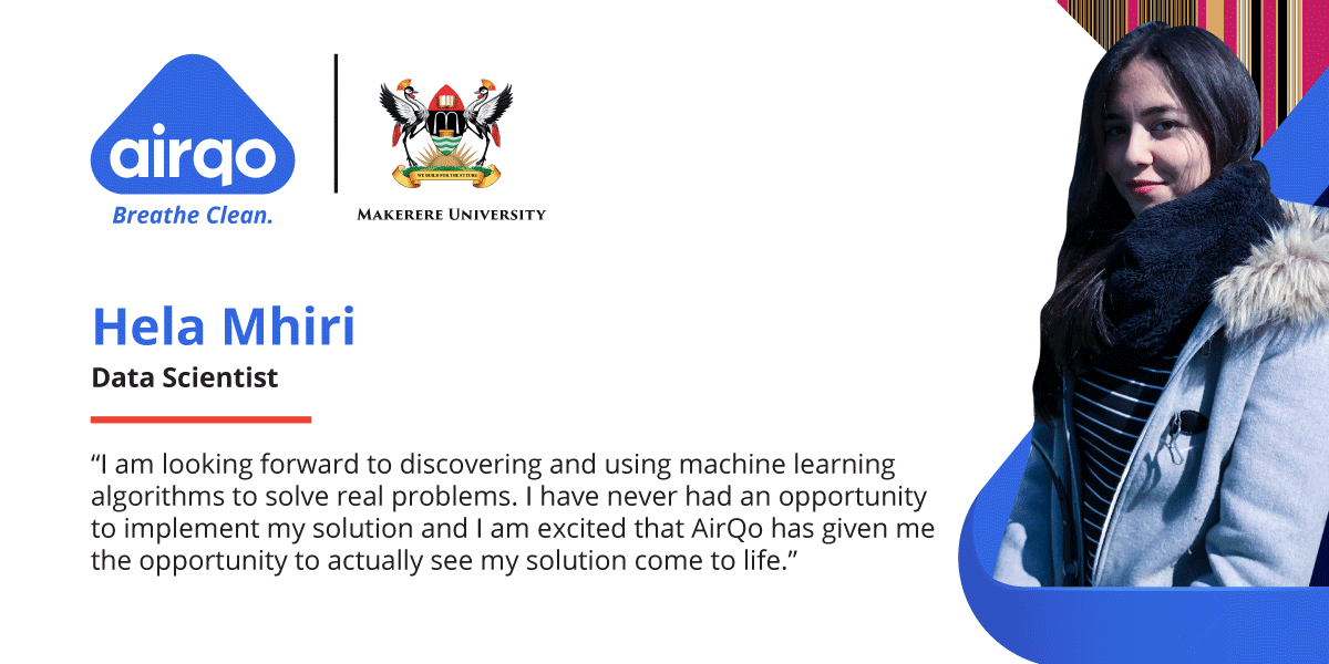 AirQoProject's tweet photo. We take pride in empowering the next generation of #datascientists. 

Meet Hela, one of the winners in our recently concluded #DataFestHackathon with @ZindiAfrica &amp; @PollicyOrg.

She'll be working with us to implement her solution to improve the accuracy of our low-cost monitors. https://t.co/hzp7kDcuv0