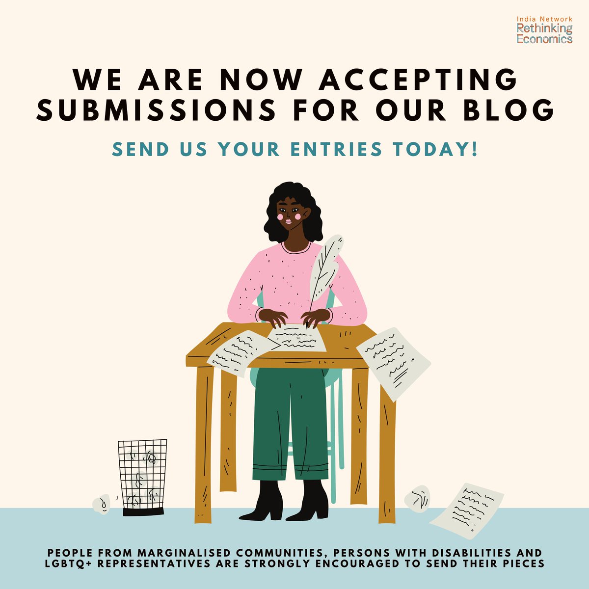 rethinkecon_in's tweet photo. ๐จ๐จ#Callforbloggers We are now accepting submissions for our blog! Send in your entries today! People from marginalized communities, persons with disabilities, and LGBTQ+ representatives are strongly encouraged to send their pieces. https://t.co/MGsBf3GS4j #Economics https://t.co/3SDXB8Kr8S