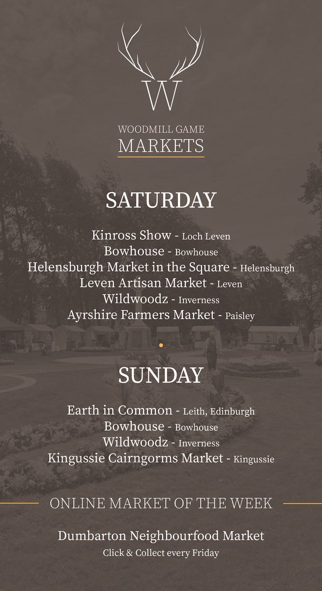 Woodmill Game (@woodmillgame) on Twitter photo Where to find us this week 🦌
#ayrshirefarmersmarket - <a href="/BowhouseFife/">Bowhouse</a> - <a href="/kinrossshow1/">Kinross Show</a> - #levenmouthtogether - <a href="/ExclHighlands/">ExclusivelyHighlands</a> - #NTSNewhailes - #KingussieCairngormsMarket -#HelensburghMarketInTheSquare Where to find us this week 🦌
#ayrshirefarmersmarket - <a href="/BowhouseFife/">Bowhouse</a> - <a href="/kinrossshow1/">Kinross Show</a> - #levenmouthtogether - <a href="/ExclHighlands/">ExclusivelyHighlands</a> - #NTSNewhailes - #KingussieCairngormsMarket -#HelensburghMarketInTheSquare