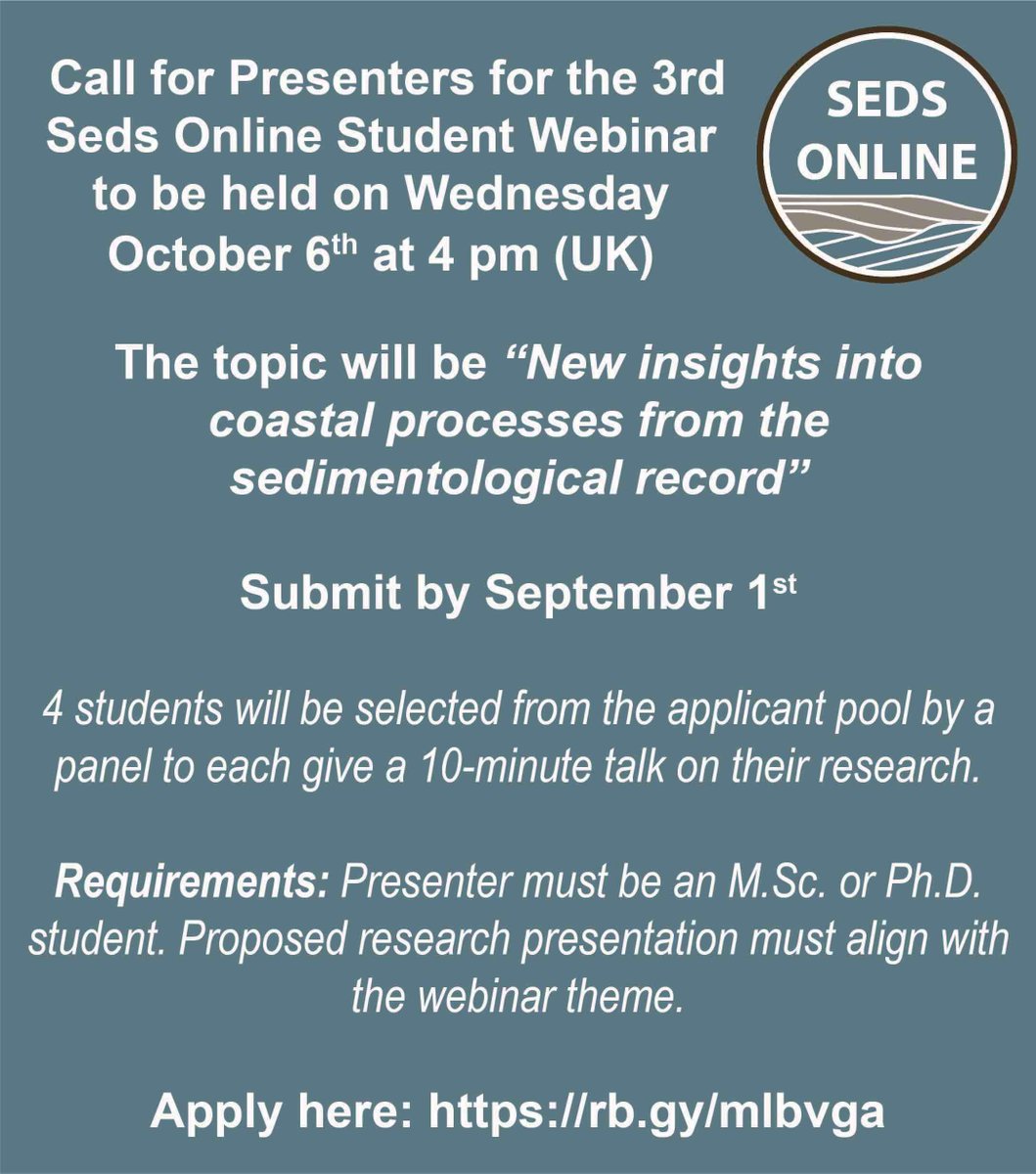 The next <a href="/Seds_Online/">Seds Online</a> Student Webinar is in the pipeline. #Seds_Online invites MSc and PhD students to apply to present their research: rb.gy/mlbvga