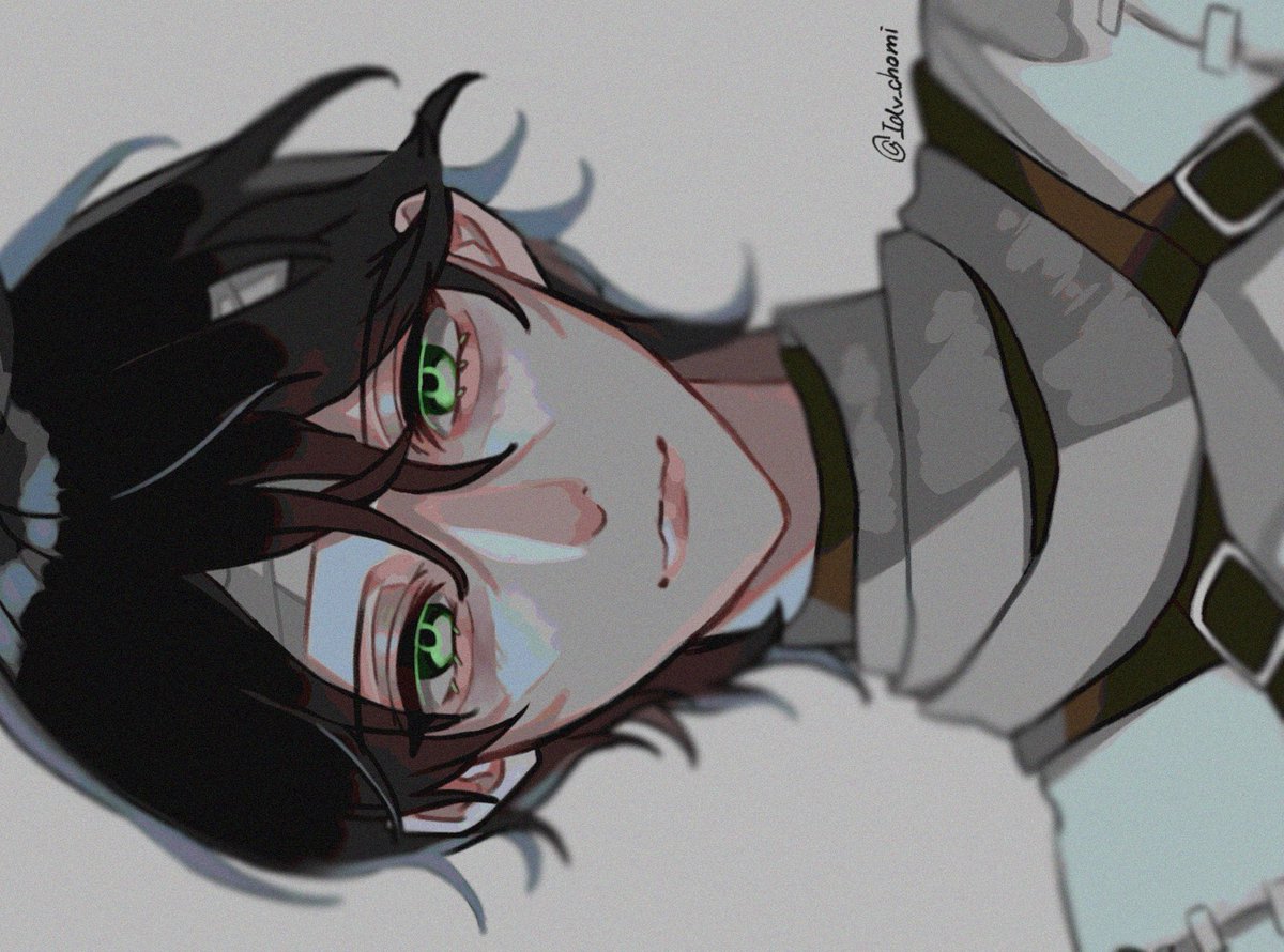 green eyes solo black hair male focus 1boy looking at viewer short hair  illustration images