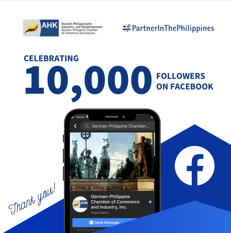 AHK_Philippinen's tweet photo. We have reached over 10,000 followers on Facebook!
Thank you all for keeping up with us throughout the years.
Please follow us on our other social media channels:

FB: https://t.co/OMAwbkPviG
IG: https://t.co/tzLyS3AOnB
YT: https://t.co/J8NKAfxwc9
LI: https://t.co/N0834csJrx https://t.co/uAOvcTN05n