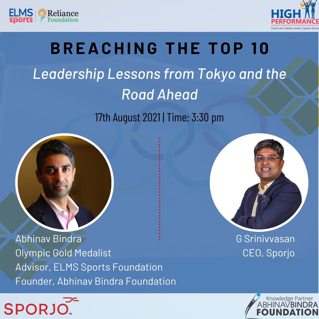 DaniSports_'s tweet image. Calling all #highperformancedirectors #seniorcoaches &amp;amp; #performancespecialists on Aug 17, 2021 03:30 PM IST to listen to @Abhinav_Bindra &amp;amp; @sriniravi CEO @SporjoIndia on Breaching Top 10 in Olympics &amp;amp; the leadership lessons from #TokyoOlympics2020 bit.ly/BreachingtheTo…