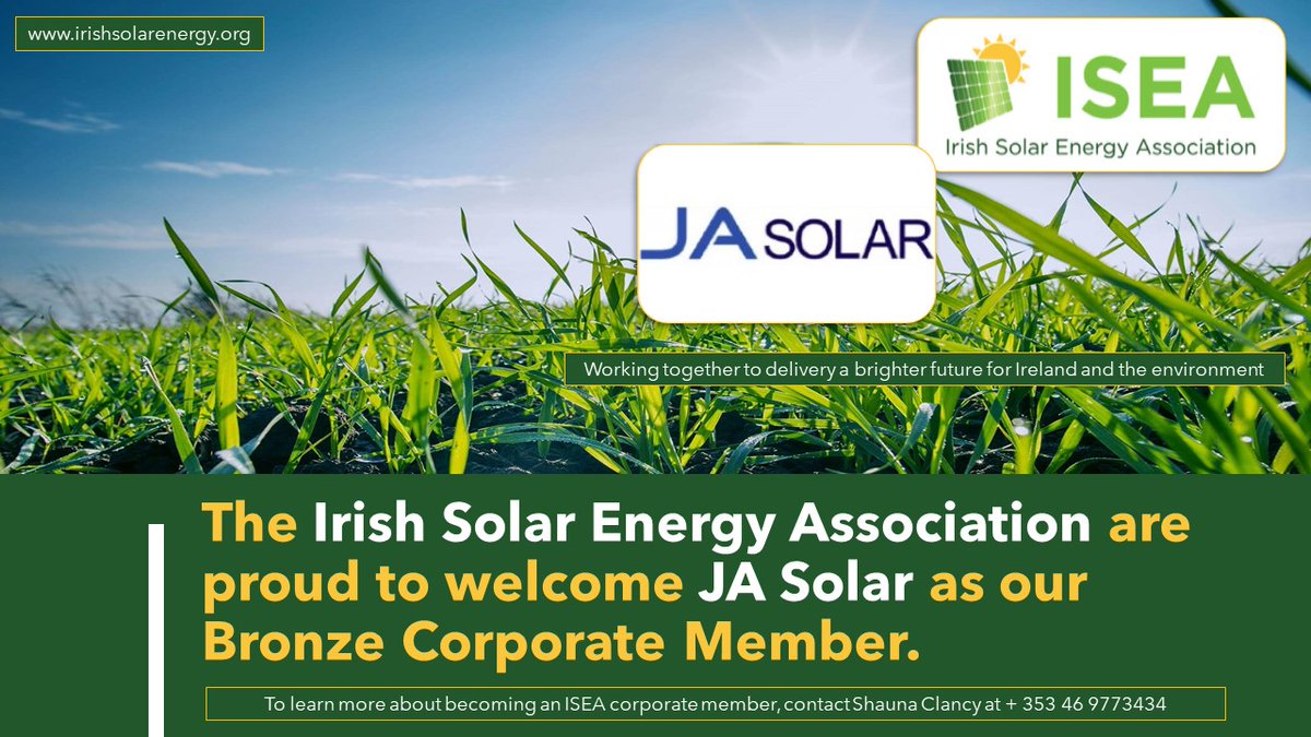 ire_solar's tweet photo. **** Irish Solar Energy Association (ISEA) MEMBER SPOTLIGHT ****

We are very pleased to welcome JA Solar as a Bronze Member of The Irish Solar Energy Association for 2021.

For more information on becoming a member of Irish Solar Energy Association contact: shauna@boxmedia.ie https://t.co/J5SzVFHzDu