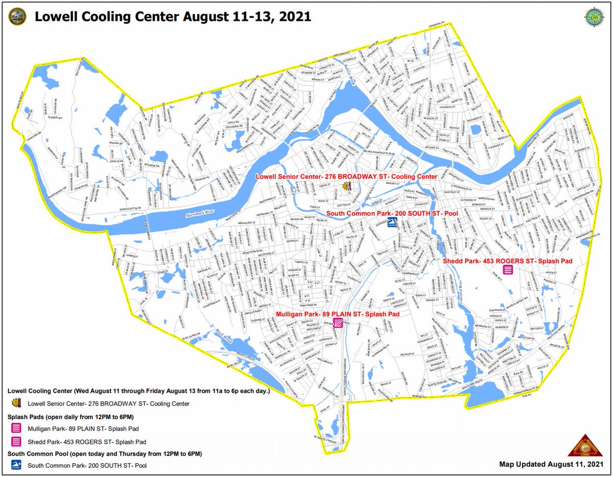 It's important to find somewhere to stay cool during this #heatwave. Visit the Cooling Center at the Lowell Senior Center, the South Common Pool, or the Splash Pads.

Individuals that require transportation to the Senior Center Cooling Center can call 978-674-4131.