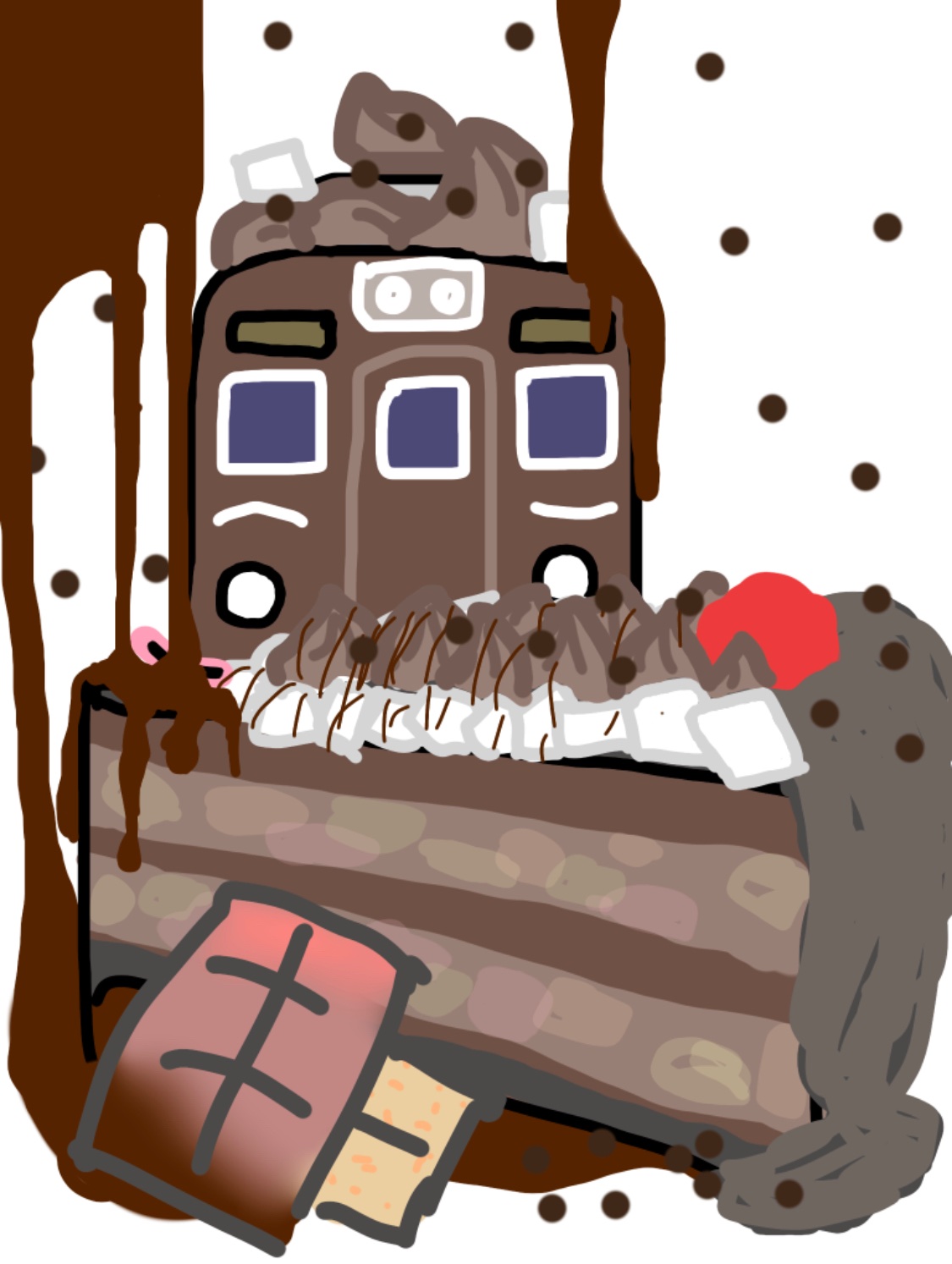 みかみみなかみみなみ チョコレートケーキと同化 阪急 阪急電車 電車 イラスト 電車イラスト 阪急3000系 デジタルイラスト ケーキ チョコレート チョコケーキ ケーキイラスト 鉄道 鉄道イラスト イラスト好きと繋がりたい 鉄道好きとと