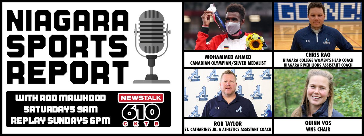 Rod Mawhood (@rmawhood) on Twitter photo #StCatharines silver medalist Mohammed Ahmed
The longest serving member of the Ontario Champion <a href="/StCatharinesJrA/">St.Catharines Jr.A's</a> Asst. Coach Rob Taylor
<a href="/NC_Knights/">Niagara College Knights</a> W BBall HC <a href="/RiverLions/">Niagara River Lions</a> AC Chris Rao
And @NiagaraWns Chair Quinn Vos
ALL this Saturday on the #NiagaraSportsReport on <a href="/610CKTB/">610 CKTB</a> #StCatharines silver medalist Mohammed Ahmed
The longest serving member of the Ontario Champion <a href="/StCatharinesJrA/">St.Catharines Jr.A's</a> Asst. Coach Rob Taylor
<a href="/NC_Knights/">Niagara College Knights</a> W BBall HC <a href="/RiverLions/">Niagara River Lions</a> AC Chris Rao
And @NiagaraWns Chair Quinn Vos
ALL this Saturday on the #NiagaraSportsReport on <a href="/610CKTB/">610 CKTB</a>