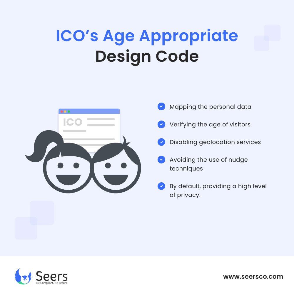 seersco's tweet image. What must You do to conform with the ICO’s Age Appropriate Design Code (AADC)?
#ico #childprivacy #childrencode #aadc #seers
Consider or implement the following: