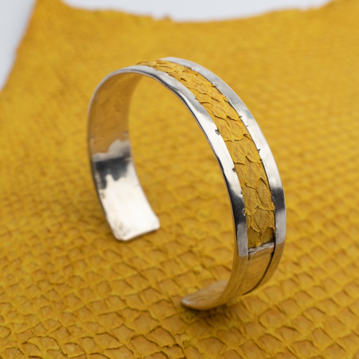 The Freya Sterling Silver &amp; Yellow Salmon Leather Cuff Bracelet from the Nord Collection! 

Designer - Bolivar Jewellery
ow.ly/wXiv50FORYP