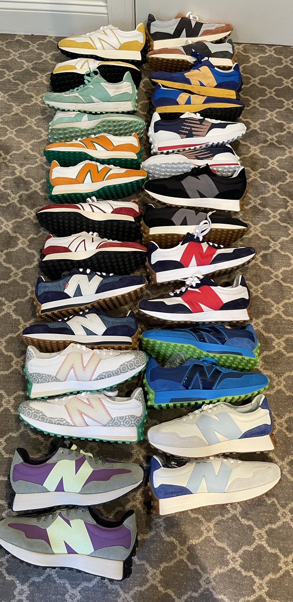 darrenrovell's tweet photo. I don’t blame Michael Kors for trying to rip off the New Balance “Big N” on their 327 model. 

I think it’s the Sneaker of the Year.

I’ve bought 14 pairs...so far. https://t.co/48BeBZIPbI