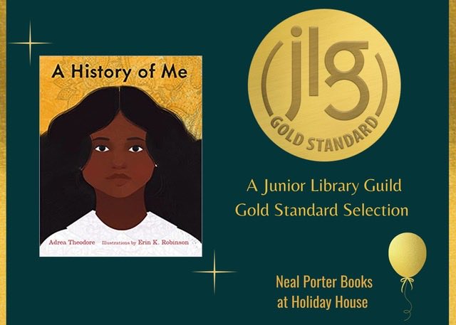 🎉 Thrilled to announce A HISTORY OF ME is a Junior Library Guild Gold Standard Selection! I’m grateful to ⁦@JrLibraryGuild⁩ for this honor! 💛#JLGSelection
