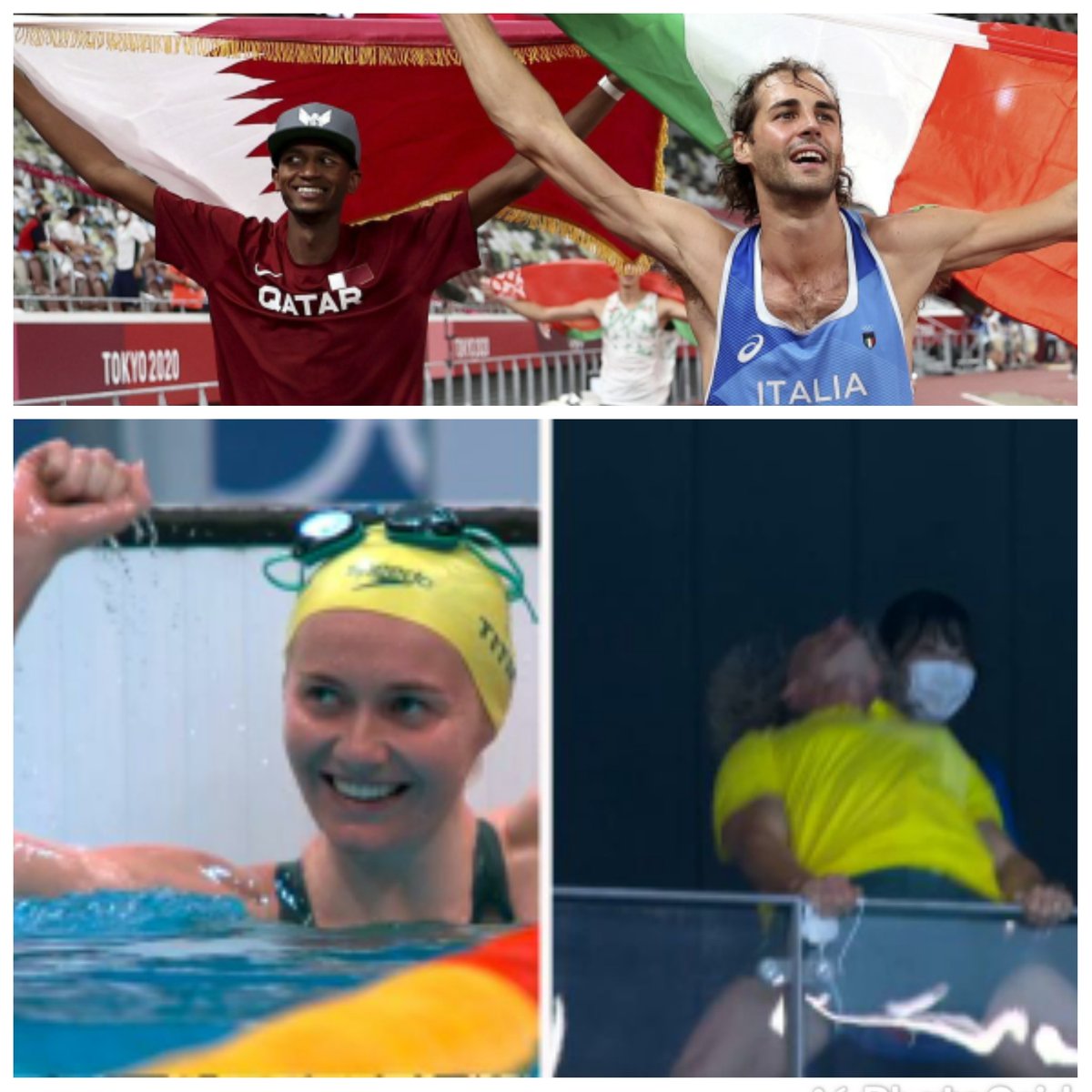 skywalkerhuss's tweet photo. According to my objective self, Italy's #tamberi and Qatar's #barshim sharing 🥇 in men's high jump was the moment of #Tokyo2020
However, according to my subjective self, the honour goes to #Boxall's wild celebration after #AriarneTitmus' win in women's 400m freestyle swim. https://t.co/vLZCAEk2kq