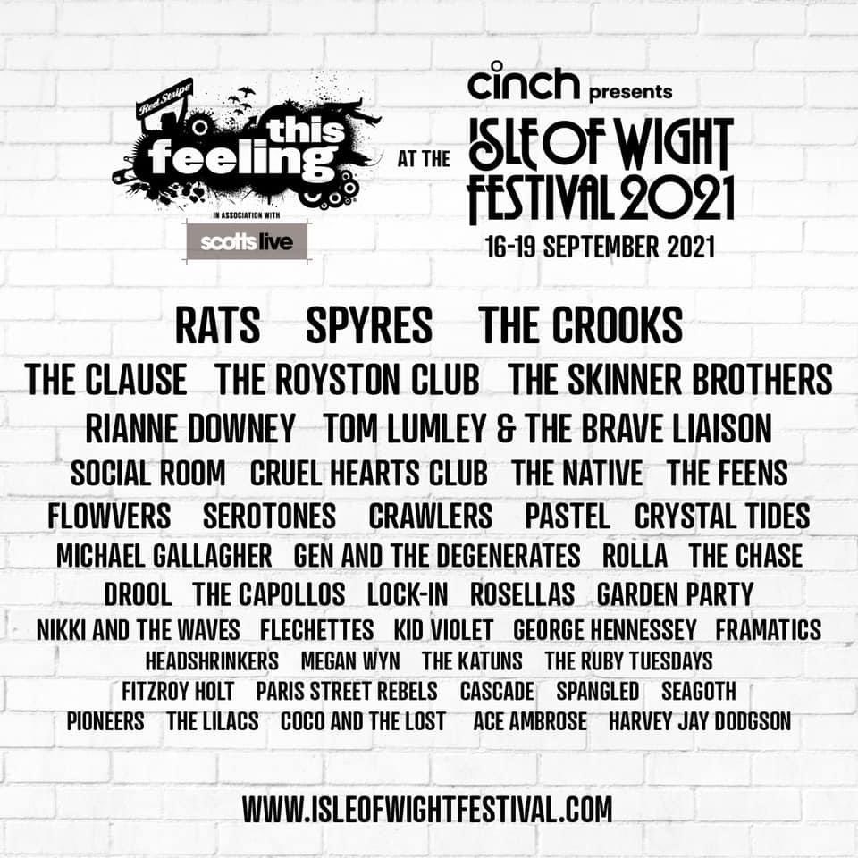 @This_Feeling smashing @IsleOfWightFest @thoserats @TheCrooksUK @theclausebrum @TheRoystonClub @TheSkinnerBros @MickyyGall @OFL_TheChase @TheCapollos @RosellasBand @TheRubyTuesdays @Spangledband  what a lineup 👏👏