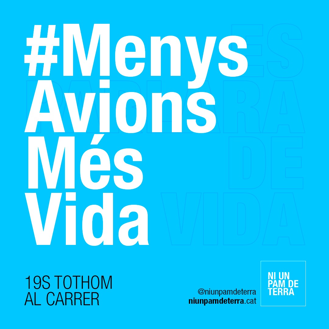niunpamdeterra's tweet photo. 💙Aquest 19 de setembre, gran manifestació contra l'ampliació de l'aeroport💙 #19S #TothomAlCarrer #MenysAvionsMésVida #NoAmpliacióAeroportElPrat https://t.co/fWBx3xDw6D