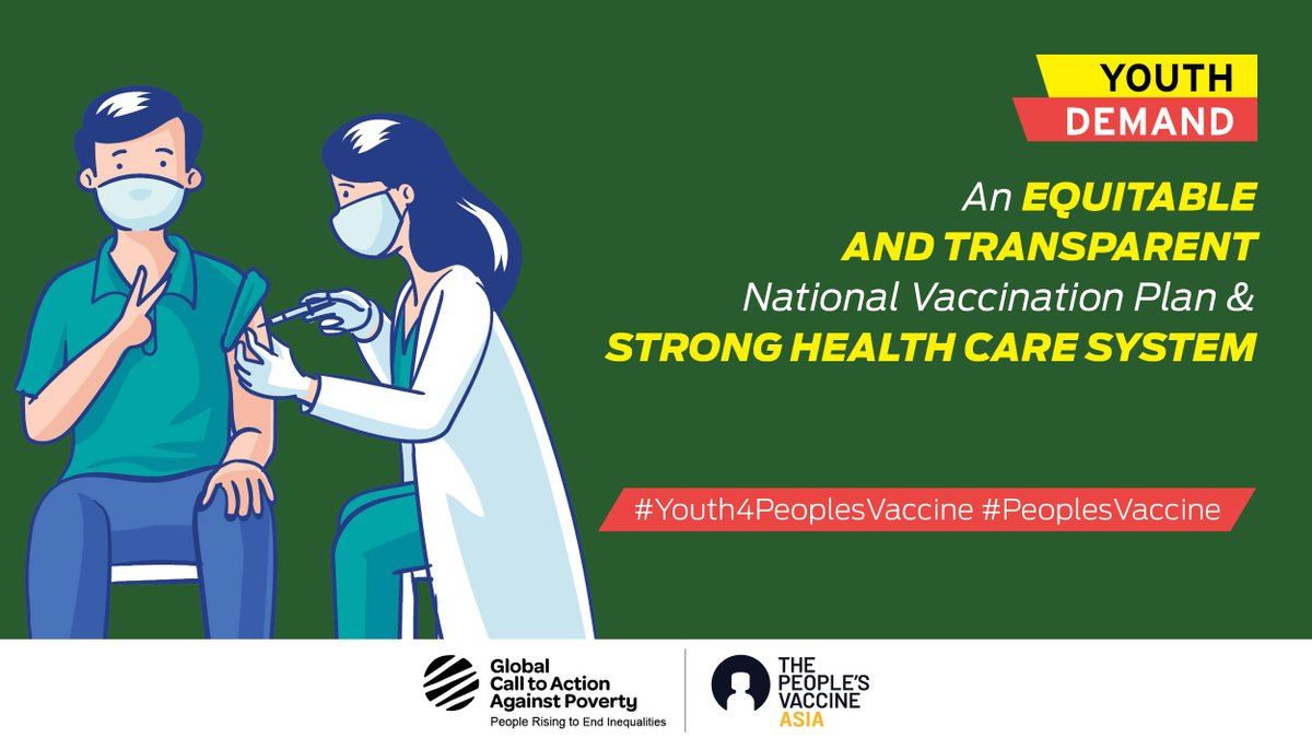 #Youth4PeoplesVaccine
#PeoplesVaccine 
#Whiteband
National governments should ramp up equitable and transparent vaccination administration plan and invest to strengthen health system that delivers.