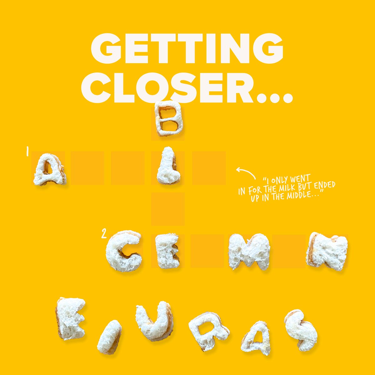 Have you guessed where we are launching yet? 🤔🛒

Complete the crossword for some more hints! 🗞️

1 DOWN: The colour of our gut friendly Nutributter...
1 ACROSS: You’ll ﬁnd the PB down the breakfast...

2 ACROSS: What language is Erdnuss-butter?