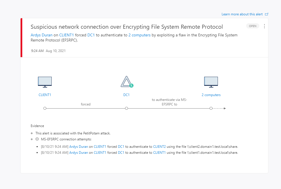 naimious's tweet photo. Microsoft Defender for Identity can now detect PetitPotam! 

https://t.co/N2h567EMuI

#MDI #MicrosoftDefenderForIdentity https://t.co/479nl8QMAE