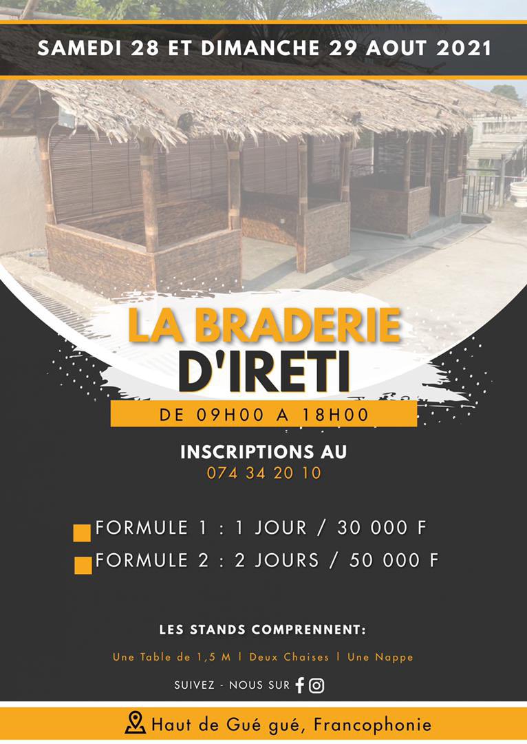 Hello #Twitter241 🇬🇦

le 28 et et le 29 aout on organise la Braderie d’Ireti

Cet événement a pour but de mettre en avant les entrepreneurs et les artisans LOCAUX  qui ont oui ou non déjà un espace commercial afin de faire connaître leurs produits/ services du plus grand nombre.