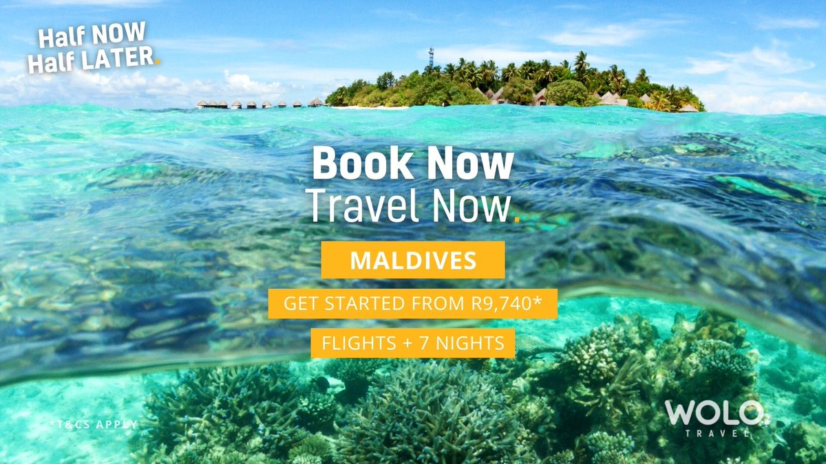 🔥WOLO 50|50. Pay half now &amp; the rest later! Get started with #Maldives from only R9,740* >> zcu.io/9Zja
See All Maldives >> zcu.io/UYcn
#WOLOTravel #WeOnlyLiveOnce #WOLO #ExperienceEverything