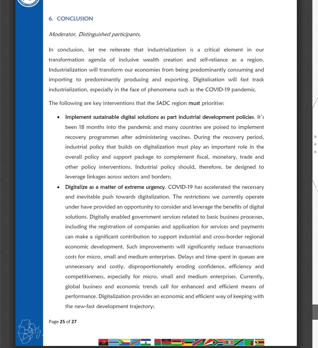 SKChilima's tweet image. I have just concluded delivering a SADC Public Lecture on the Promotion of Digitilization for the revival of the SADC industrialization agenda in the Covid 19 era.