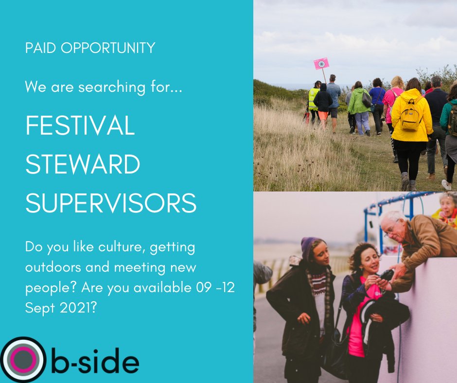 b-side (@bsidefest) on Twitter photo *PAID OPPORTUNITY*
Join our Supervisor team and support our brilliant volunteers at b-side Festival 09 - 12 Sept 2021
£10/hr
Deadline: 16 Aug
Send your CV to monika@b-side.org.uk or find out more: b-side.org.uk/news/festival-…
#festivalopps
<a href="/ActivatePArts/">Activate</a> <a href="/artsbythesea/">Arts by the Sea Fest</a> <a href="/artsdevco/">Arts Development Company</a> *PAID OPPORTUNITY*
Join our Supervisor team and support our brilliant volunteers at b-side Festival 09 - 12 Sept 2021
£10/hr
Deadline: 16 Aug
Send your CV to monika@b-side.org.uk or find out more: b-side.org.uk/news/festival-…
#festivalopps
<a href="/ActivatePArts/">Activate</a> <a href="/artsbythesea/">Arts by the Sea Fest</a> <a href="/artsdevco/">Arts Development Company</a>