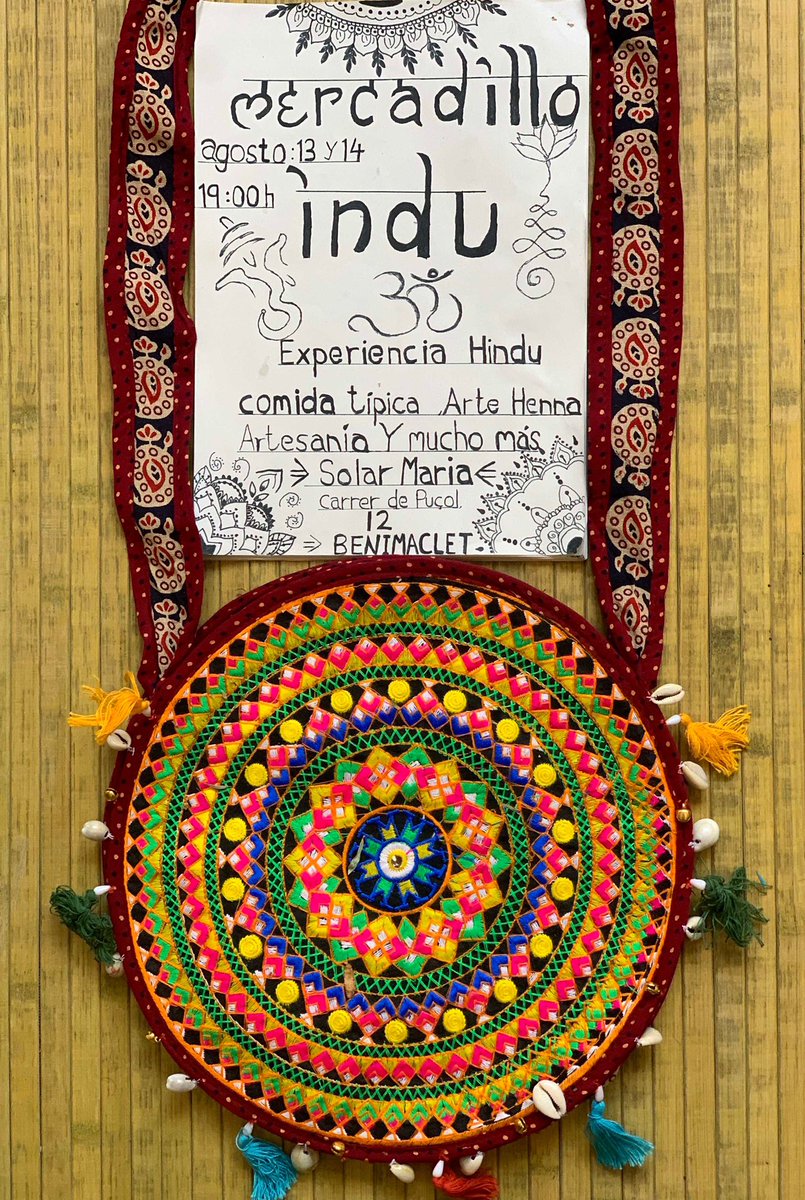 Este viernes 13 y sábado 14 visita el Solar María. Te encontrarás un maravilloso mercadillo hindú: arte henna, comida típica, artesanías y más. 

📆 13 y 14 de agosto
⏳ 19:00 h 
📍 Solar María (Calle Puzol 12)
📣 ¡No te lo pierdas!