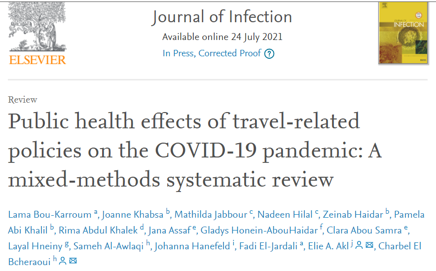 Our #SystematicReview mapped #travel policies adopted by countries in response to the #COVID-19 pandemic and assessed the public health effects of these policies bit.ly/3lSJ3ct

<a href="/Elie__Akl/">Elie Akl</a> <a href="/feljardali/">Fadi El-Jardali</a> <a href="/CBcheraoui/">Charbel El Bcheraoui</a> <a href="/rki_de/">Robert Koch-Institut</a>
