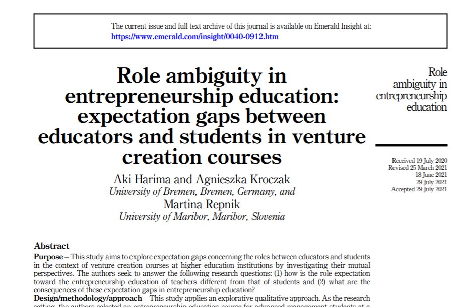 Aki Harima (@akiharima) on Twitter photo So happy that our article on "Role Ambiguity in Entrepreneurship Education" has been published in Education + Training <a href="/EmeraldGlobal/">Emerald Publishing</a>. emerald.com/insight/conten… So happy that our article on "Role Ambiguity in Entrepreneurship Education" has been published in Education + Training <a href="/EmeraldGlobal/">Emerald Publishing</a>. emerald.com/insight/conten…