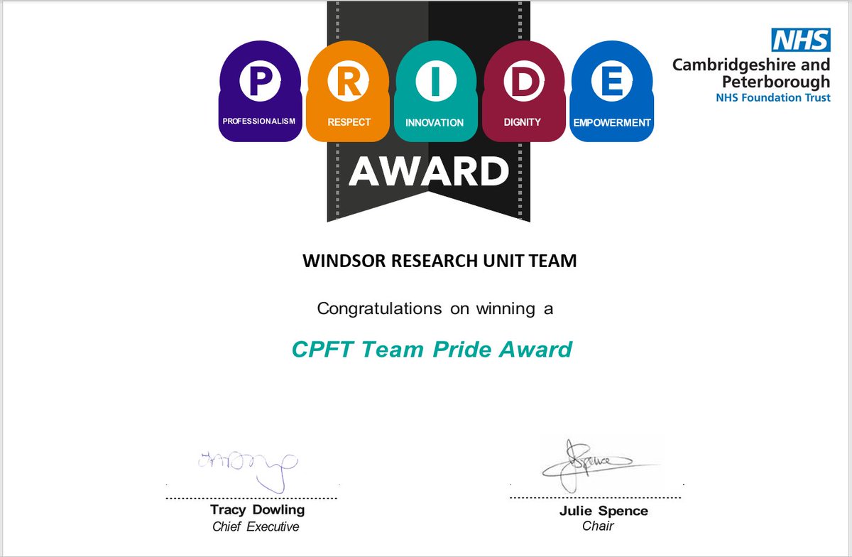 Research at CPFT (@cpft_research) on Twitter photo Congratulations to the team <a href="/UnitWindsor/">WindsorResearchUnit</a> - winners of the @CPFT Team Pride Award for #Innovation! 👏🥳
"No ask is ever too great for this team" going the extra mile during the pandemic to deliver vaccine trials, urgent studies & flu vaccination clinics with a smile!
#SpiritOfCPFT Congratulations to the team <a href="/UnitWindsor/">WindsorResearchUnit</a> - winners of the @CPFT Team Pride Award for #Innovation! 👏🥳
"No ask is ever too great for this team" going the extra mile during the pandemic to deliver vaccine trials, urgent studies & flu vaccination clinics with a smile!
#SpiritOfCPFT
