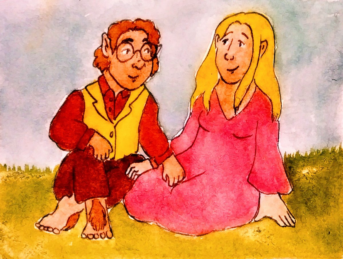 bythestedeside's tweet photo. Day 19 of #arternallybound 
Prompts: 
Putting their head on the other's chest
&amp;
Stroking their leg

Frodo and Sam sometime during the quest
&amp;
Merry and Éowyn during a lovely outing https://t.co/RG2Z3Ga0mh