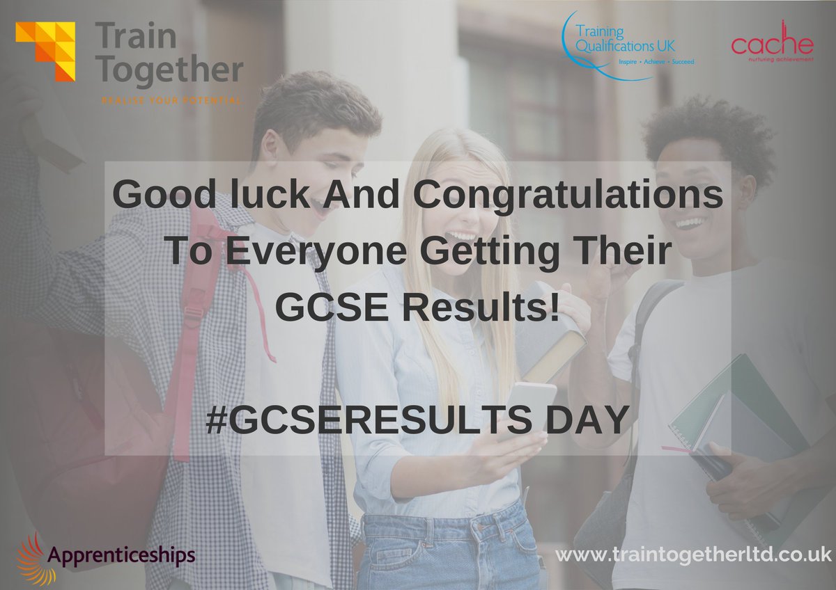 Good luck and congratulations to everyone getting their #GCSEResults today! We're here to support you find the #motivation, #training and guidance to start something new #Apprenticeships.  

Find out more on 0116 235 8000 or email info@traintogetherltd.co.uk.
