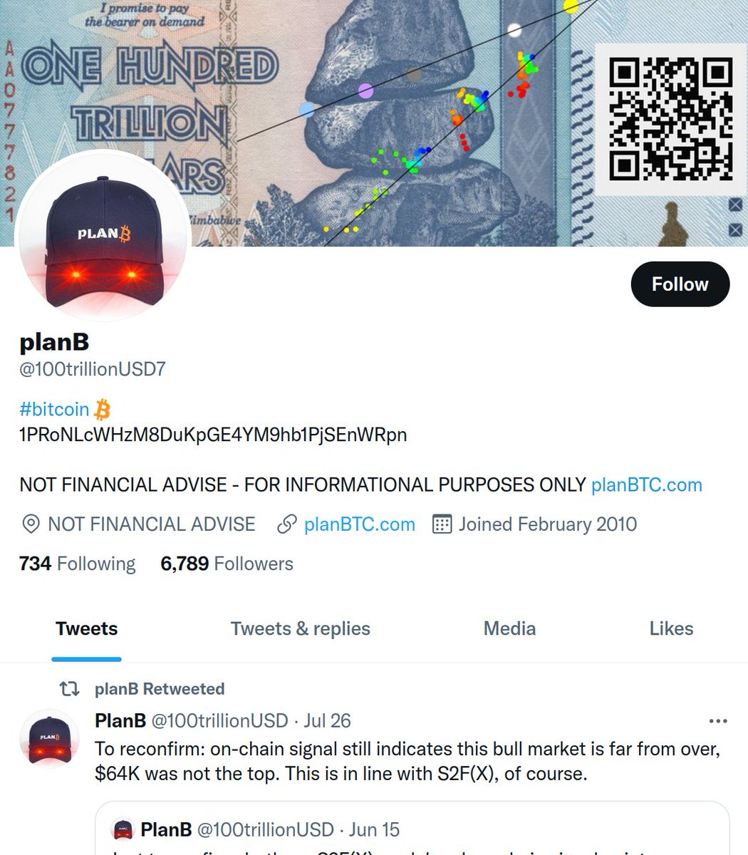Please report and block scammers <a href="/100trillionUSD3/">PlanB</a> and <a href="/100trillionUSD7/">planB</a>

These scammers have 20K and 6K followers and are following people pretending to be me, sending DM and stealing your BTC