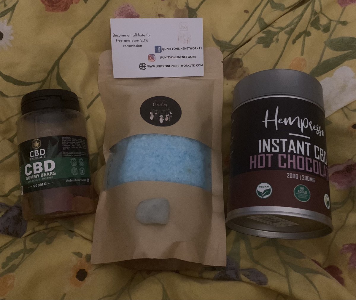 DriscollLizanne's tweet photo. I’ve become an ambassador for #UnityOnlineNetwork. My first order has arrived and the timing is fab cos I’m so sore right now. I’m gonna have a lovely bath and CBD hot chocolate. The link is in my bio if anyone is interested ❤️ https://t.co/9bQpP2Em87