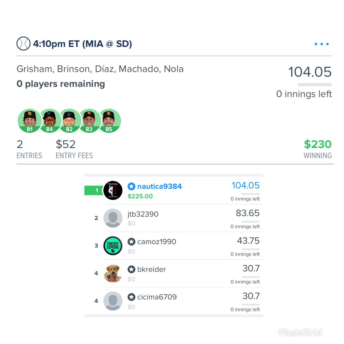 wolfpack_fs's tweet photo. I’ll take a 3 piece win 🥇 and Call it a day! Results speak for themselves, scroll the page this isn’t lucky, it’s consistent. 🏆 🥇 💥
#mlb #dfs #fanduel #fanduellineup #mlblineup #winninglineup #GamblingTwitter #winning https://t.co/XIDRnDix3x