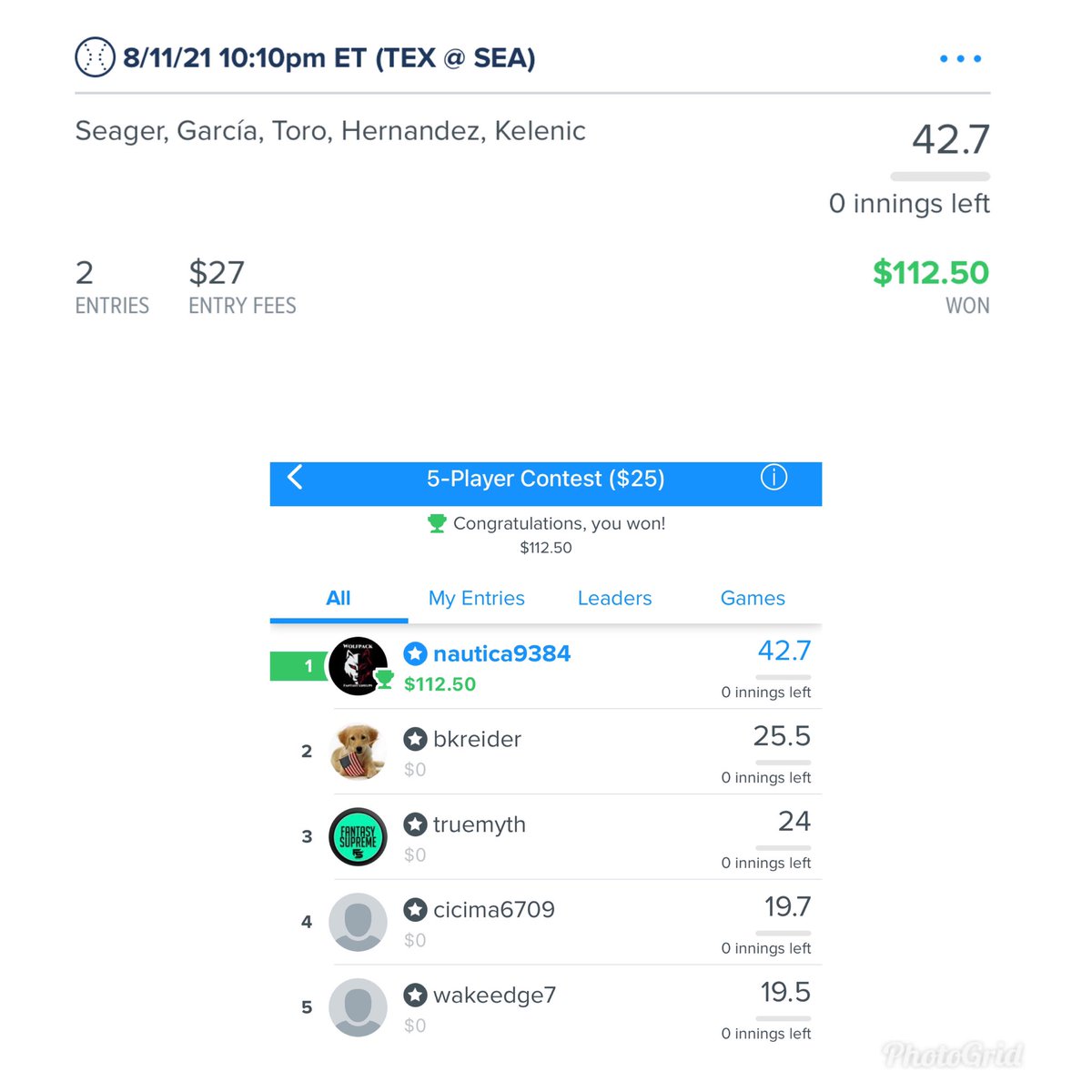wolfpack_fs's tweet photo. I’ll take a 3 piece win 🥇 and Call it a day! Results speak for themselves, scroll the page this isn’t lucky, it’s consistent. 🏆 🥇 💥
#mlb #dfs #fanduel #fanduellineup #mlblineup #winninglineup #GamblingTwitter #winning https://t.co/XIDRnDix3x