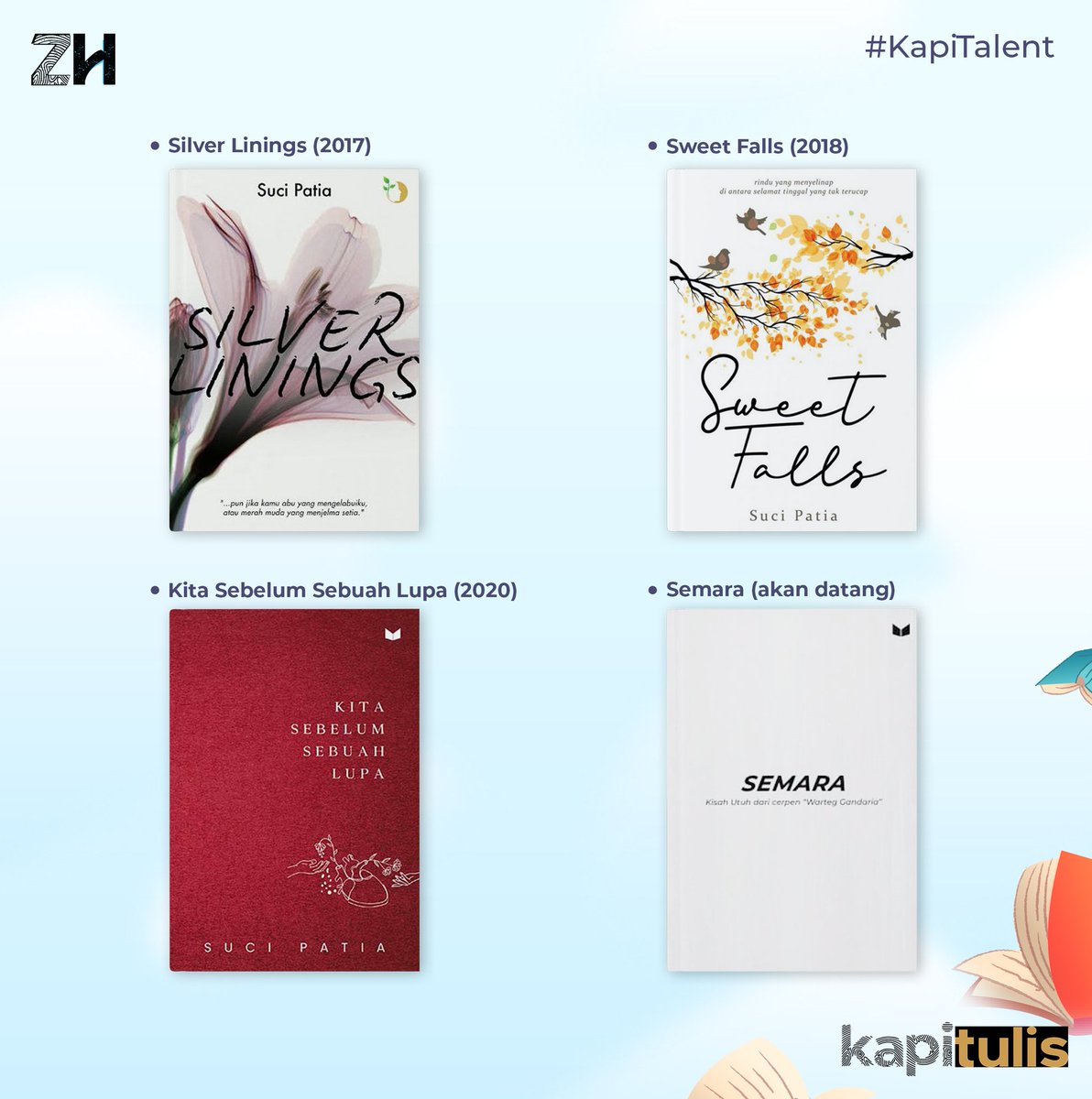 kapitulis's tweet photo. Buku terbaru @SuciPatia akan segera terbit dan siap memenuhi rak milikmu! Tapi pertama-rama, bantu pilih kover yang cocok untuk buku "Semara" di akun medsos Kak Suci, yuk~๐
#KapiTalent https://t.co/buRRbf8NUw