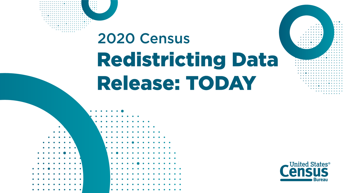 uscensusbureau's tweet photo. TODAY at 1PM ET: Tune in to our news conference for the #2020Census redistricting data release.  

Learn about the first local level results from the 2020 Census on population change, race, ethnicity, and more: https://t.co/SJOpsY5YKx https://t.co/OdLyRH4KKS