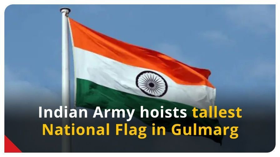 'एक झंडा, एक देश, एक दिल'
'One Flag, One Land, One Heart'

Army hoisted the tallest national flag in Jammu and Kashmir on August 10
The 100 feet high flag was installed at the famous tourist destination of the valley, Gulmarg.
 #LtGenYKJoshi, @adgpi #TirangaForKashmir