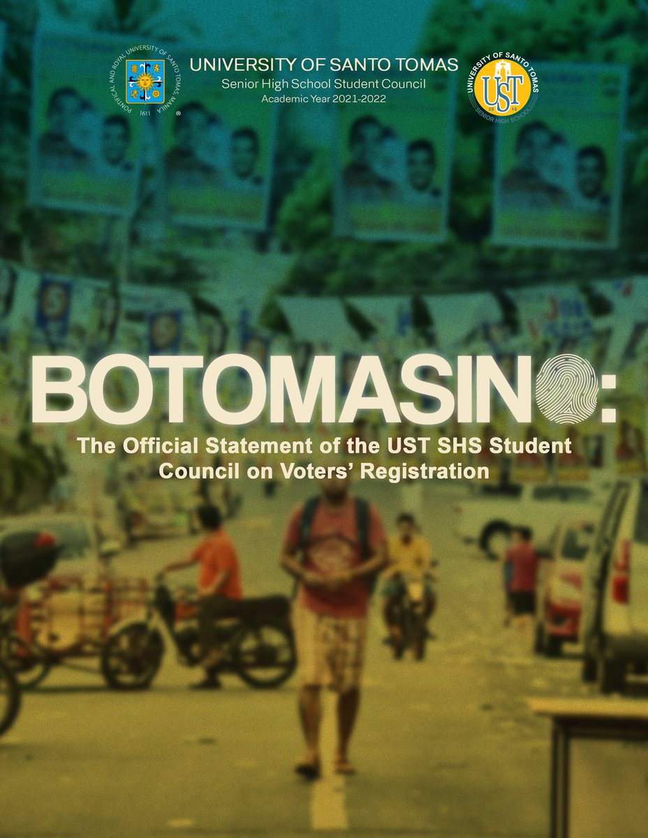 ustshssc's tweet photo. MUST-READ: The Official Statement of the UST SHS Student Council on Voters’ Registration
#RegisterToVote
#BOTOmasino
#FearlesSHS
(1/3) https://t.co/SCNkj8pbJC