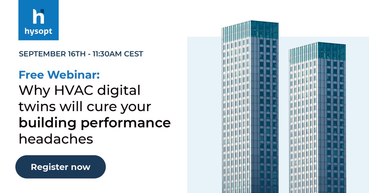 Join our free #webinar on September 16th to learn the ins and outs of a #DigitalTwin. This digital tool helps you optimise your building #HVAC system, which leads to lower #energycosts and #carbon reduction. 

Register now to save your spot: bit.ly/2Uc4j1r