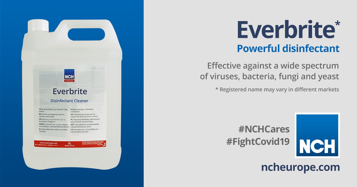 Take a look at our range of disinfectants, including Everbrite and find out how they can sanitise your facilities surfaces, including those high contact points ow.ly/5v5450AmMoA #NCHCares #IndustrialDisinfection
