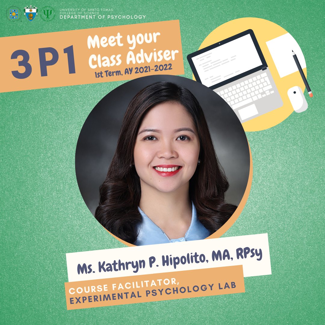 ustpsych's tweet photo. Heads up, Psych Juniors! Meet your respective class advisers for this term. Feel free to communicate with them for your learning concerns.

#GalingScience #GalingPSYience #PaigtinginAngGaling https://t.co/4cXbto4zvz