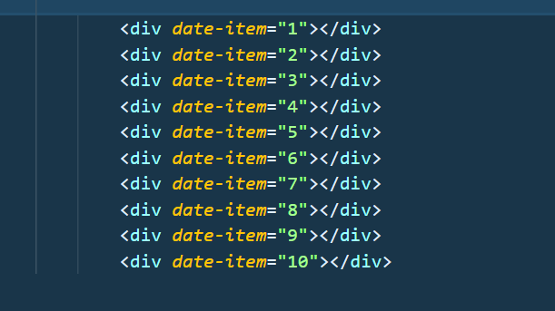 i_am_daim's tweet image. Emmet Tip:
div[date-item=$]*10

And the output is in the pic.
 
#100DaysOfCode #Python #javascript #nodejs #programming #Coding #reactjs #frontend #codingisfun #UI #TypeScript #retweet #typecript #html #webdevelopment #emmet