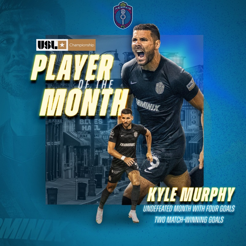 Memphis901FC's tweet photo. Four goals in four matches ✅
Best start to a season in career ✅
Undefeated July ✅
@USLChampionship Player of the Month ✅

Congrats, @kmurph_19‼️

#DefendMemphis