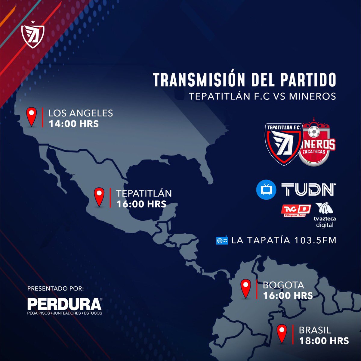 TepatitlanFC's tweet photo. 🔵 ¡Que se sienta el apoyo alteño! 🔴

Estos son los horarios de transmisión en diversas partes del continente 🌎

¿Desde donde se vestirán del alteños?
 
#TEPvsMIN | #SomosAlteños 🔵🔴 https://t.co/A7JViUV3Bc