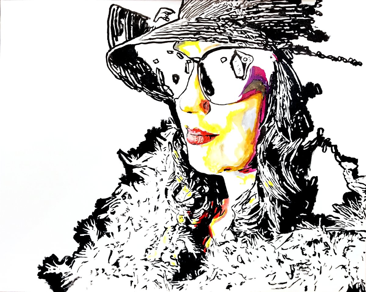 What should the reflection in the glasses be? I love using @goldenacrylics carbon black for my drawings - I am able to feel the lines while putting them down making it possible to navigate the canvas. #bramblitt #blindartist #goldenartistcolors #acrylicpainting