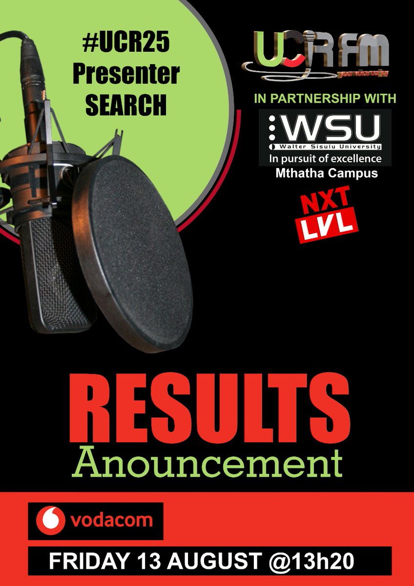 Get ready!!!!!!! 👏👏👏👏👏🎉🎉🎉🎊🎋🎋🎊

Tomorrow  on the #GOODLIFE with Max ..the results for the   #UCR25 #PRESENTERSEARCH will be announced at 13:20

ucrfm.co.za